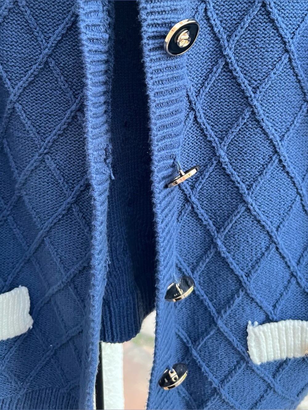 Alexia Admor Navy Cardigan with White Collar and Pocket Trim - Picture 8 of 8